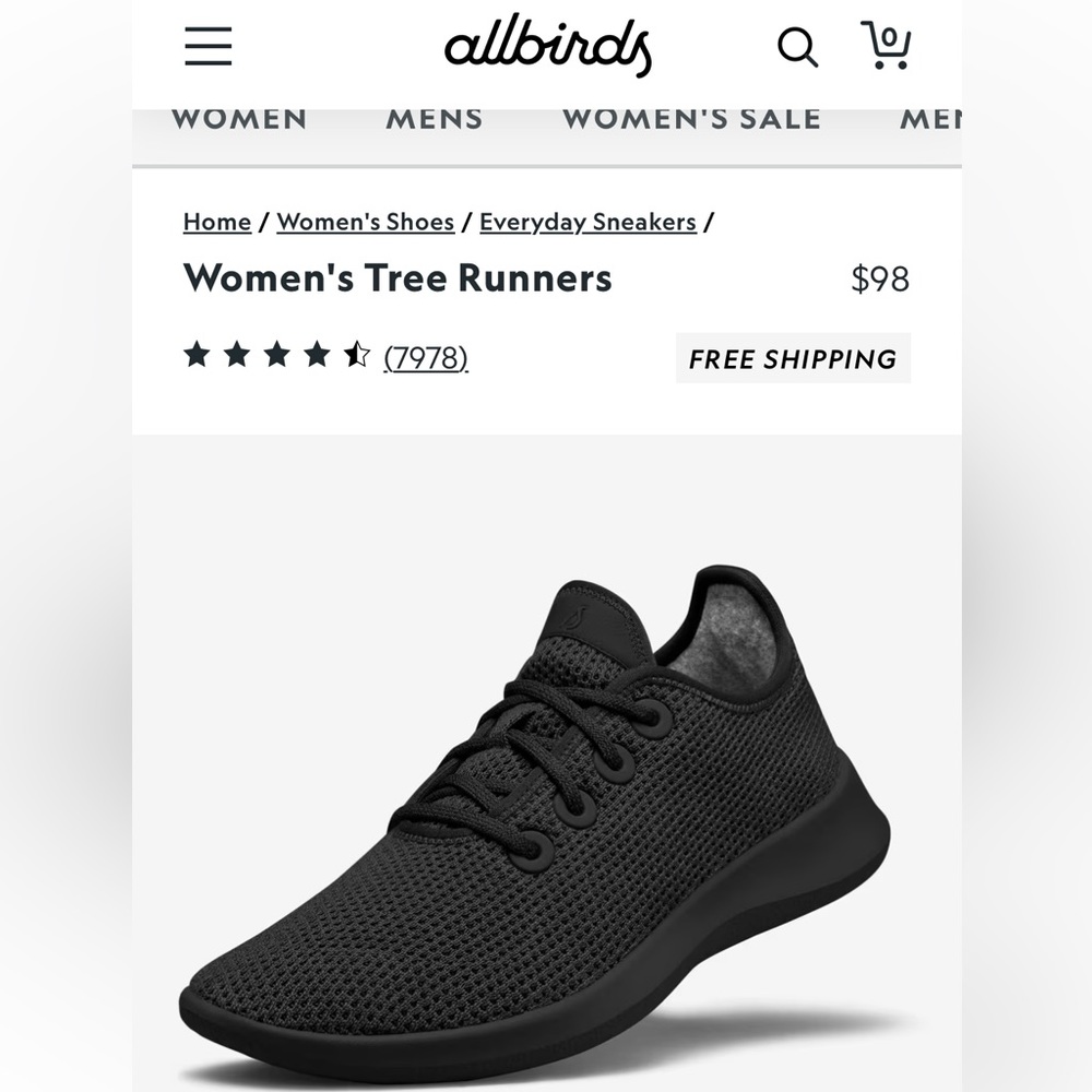 LIKE NEW! Allbirds Women’s Tree Runners Athletic Sneakers in All Black- size 9